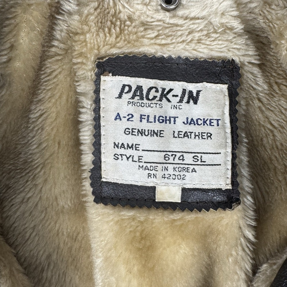 Vintage Pack-In Products A-2 Flight Jacket Leather Bomber Fur Lined 674 SL 80s - Picture 2 of 8